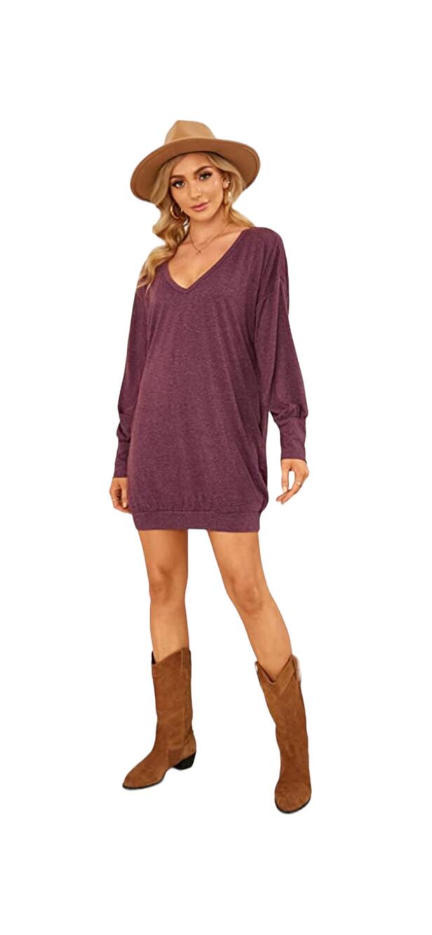 Zanzea light maroon comfy tunic dress with pockets XXXL